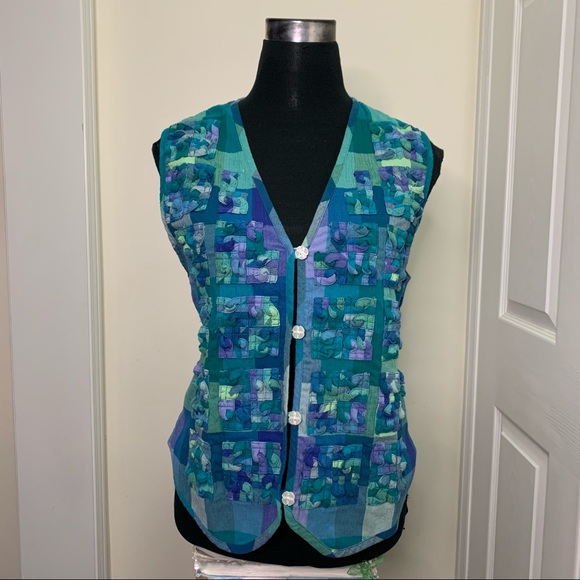 Koret Francisca Vintage Boho Unique Plaid Interlock Patch Detailing Vest - Picture 6 of 10